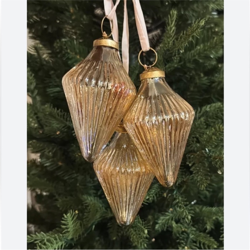 6 Gold Glass and Metal Gem Christmas Ornament,